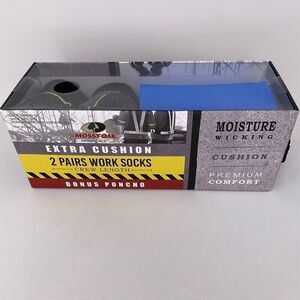NEW MOSSY OAK Mens Work Socks Sz 10-13 Crew 2‎ Pair Extra Cushion Black + Poncho